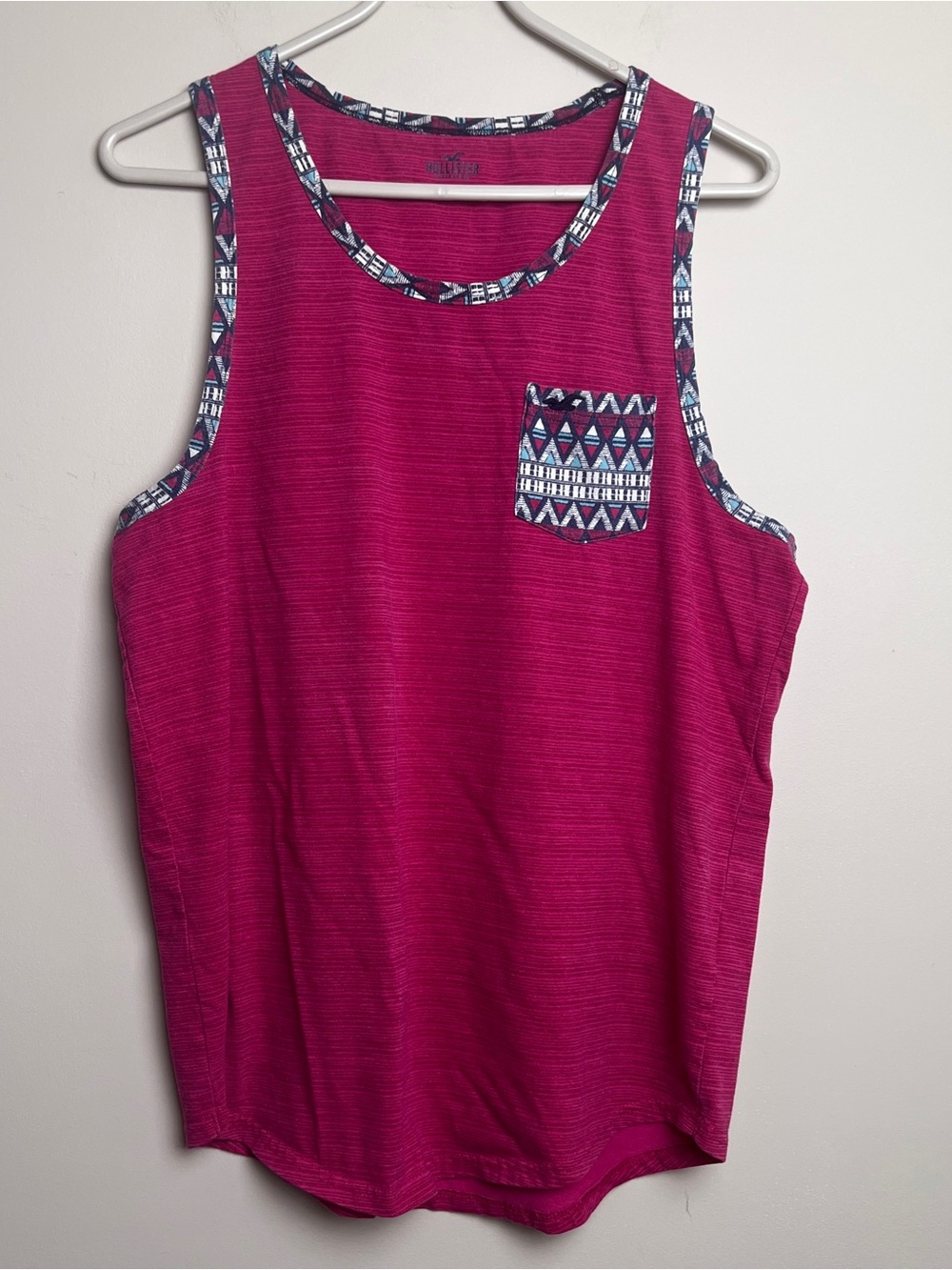 Hollister Aztec Trim Magenta Sleeveless Tank Top with Patterned Trim Medium